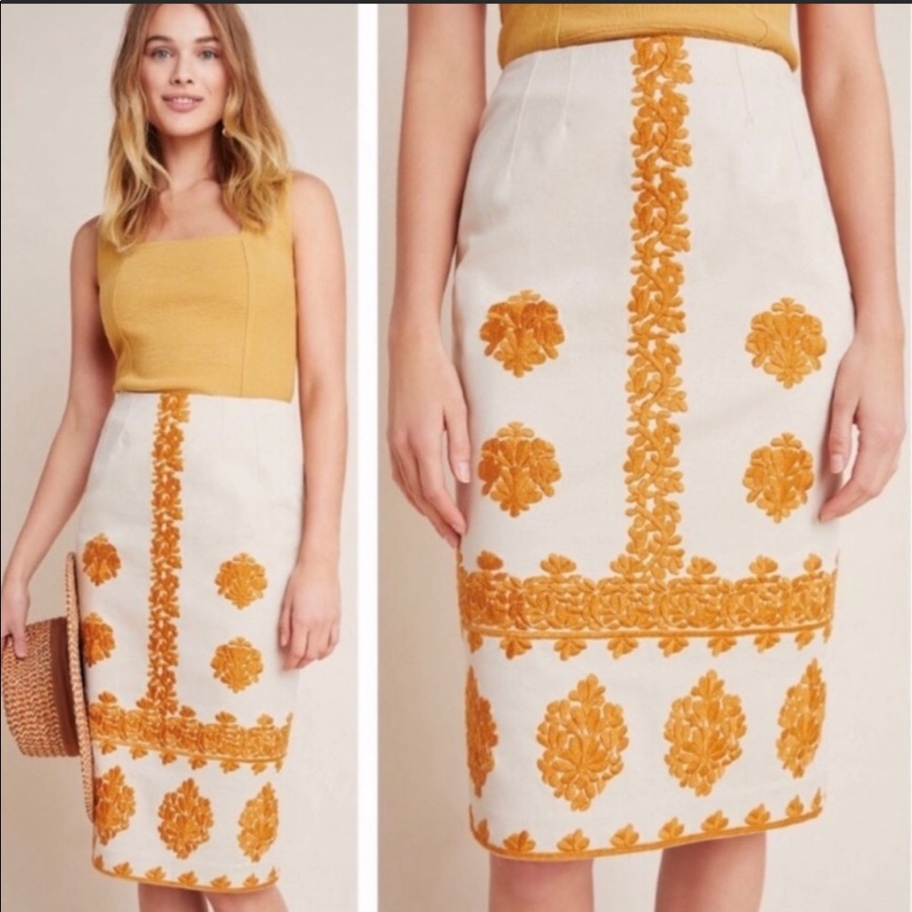 Anthropologie Verona Embroidered Pencil Skirt